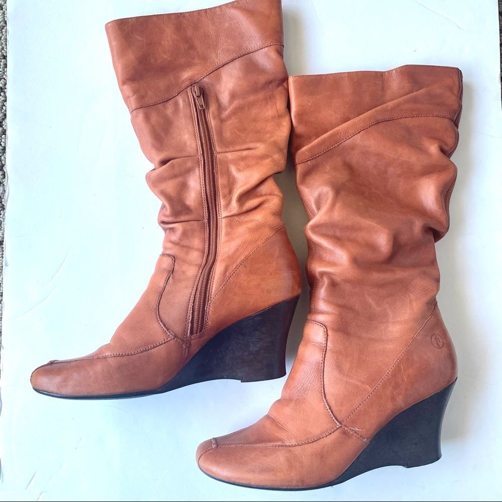 Bronx leather boots Brown Women's Size 8.5 M Tabasco Color Wedge